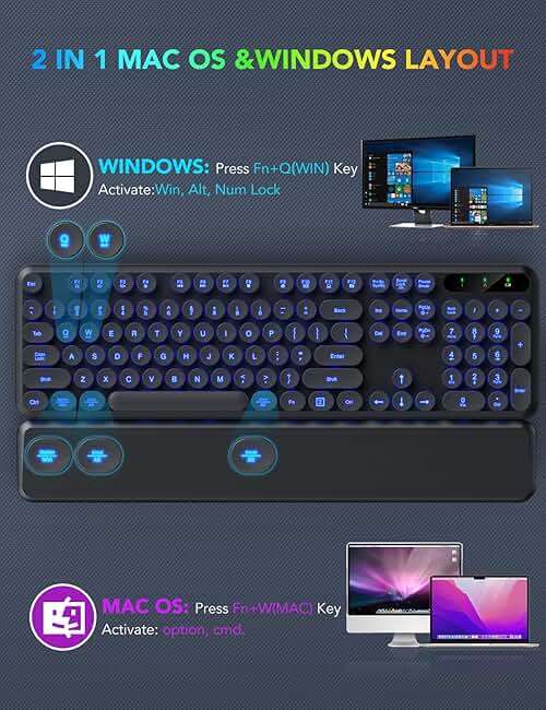 Wireless Keyboard and Mouse Backlit - Typewriter Keyboard with Magnetic Wrist Rest, Retro Round Keys, Light Up Letters, 2.4GHz Cordless Combo for Mac, Windows, PC, Laptop, Trueque CK23Pro [Upgraded] - Image 8