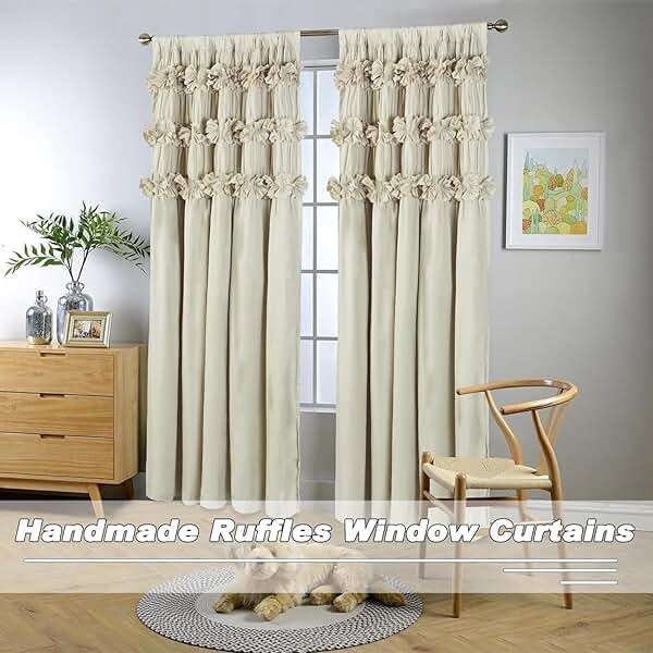 Homechoice Decor Camel Blackout Curtains with Handmade Ruffles, Butterfly Flower Embellishments for Thermal Insulated Room Darkening Drapes, 54"x84", Set of 2 Panels for Bedroom, Living Room (LQ-37) - Image 8