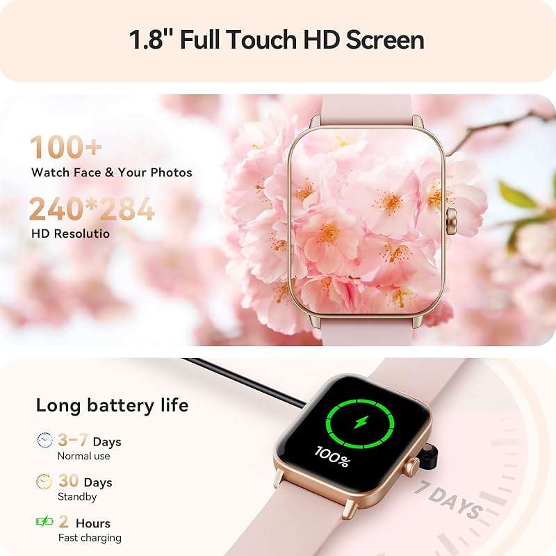 Smart Watch for Women Android & iPhone, Alexa Built-in, IP68 Waterproof Activity Fitness Tracker with Bluetooth Call (Answer/Make), 1.8" Smartwatch with Heart Rate/SpO2/Sleep Monitor, 100+ Sports Mode | for Women, Android & iPhone, Alexa Built-in, IP68 Waterproof, with Bluetooth Call, (Answer/Make), with Heart Rate/SpO2/Sleep - Image 5