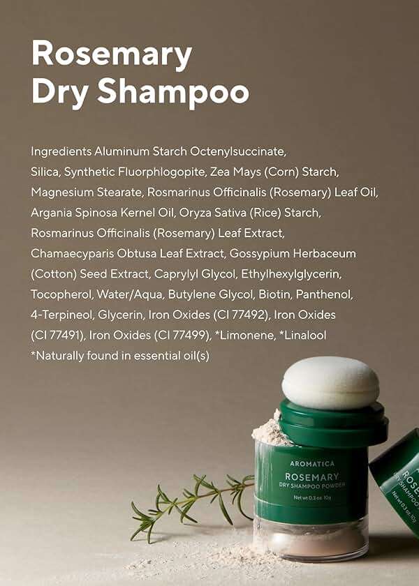 AROMATICA Rosemary Dry Shampoo Powder, Travel Size (10g/0.3oz) - Root Lifting & Volumizing Hair Powder with Panthenol + Biotin, Oil-Absorbing, Non-Aerosol, Talc-Free, Korean Hair Care, for Women - Image 7