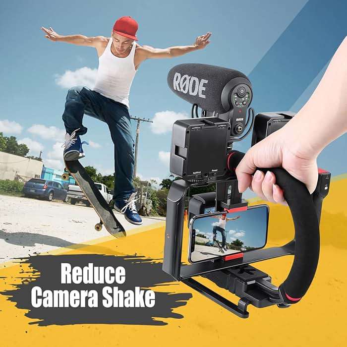 Zeadio Camera Smartphone Handheld Stabilizer, Triple Cold-Shoe Handle Grip Compatible with All Camera Action Camera DSLR Smartphone - Image 2