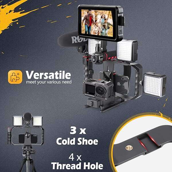 Zeadio Camera Smartphone Handheld Stabilizer, Triple Cold-Shoe Handle Grip Compatible with All Camera Action Camera DSLR Smartphone - Image 5
