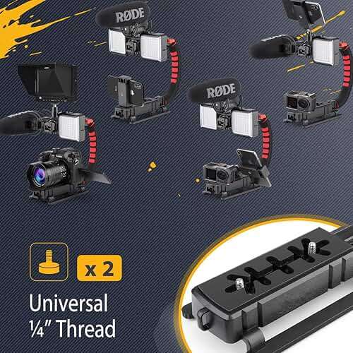 Zeadio Camera Smartphone Handheld Stabilizer, Triple Cold-Shoe Handle Grip Compatible with All Camera Action Camera DSLR Smartphone - Image 6
