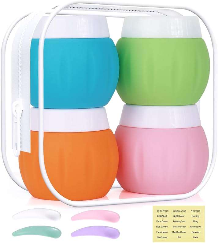 Travel Containers for Toiletries, GLAMFIELDS TSA Approved 1.7oz 50ml Travel Size Silicone Cream Jars BPA Free, Leak-proof Travel Essentials with Lid for Cosmetic Face Hand Body Cream Orange (4 Pack) - Image 1