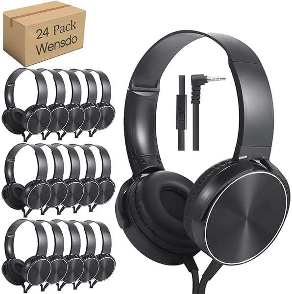 Wensdo 24 Pack Classroom Headphones Bulk with Microphone for Kids School Students , Wholesale Durable Wired Headsets Class Set for Children and Adult (HY450, Black) - Image 1