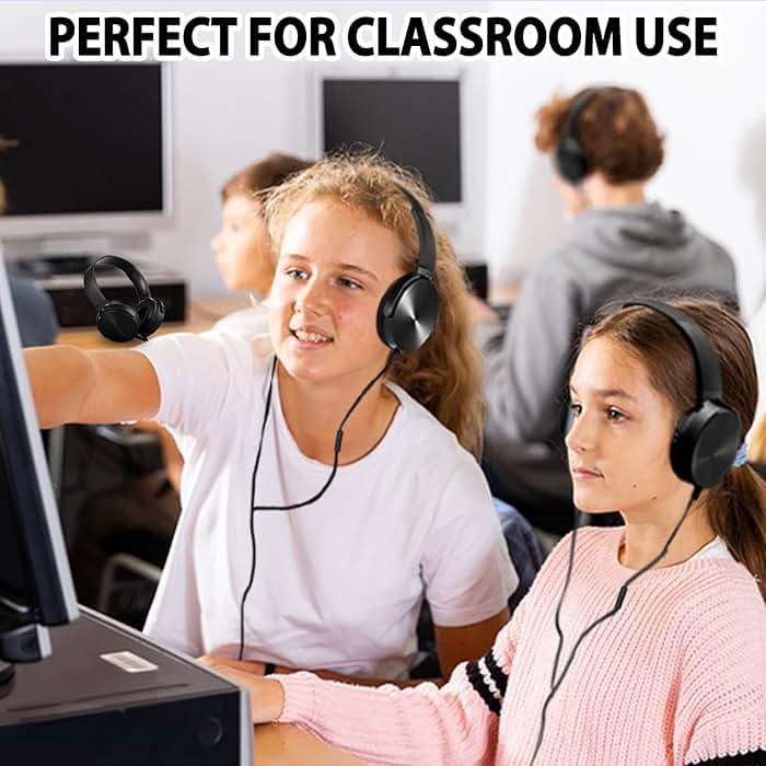 Wensdo 24 Pack Classroom Headphones Bulk with Microphone for Kids School Students , Wholesale Durable Wired Headsets Class Set for Children and Adult (HY450, Black) - Image 4
