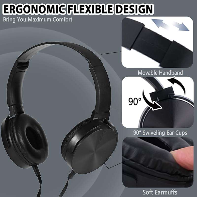 Wensdo 24 Pack Classroom Headphones Bulk with Microphone for Kids School Students , Wholesale Durable Wired Headsets Class Set for Children and Adult (HY450, Black) - Image 5
