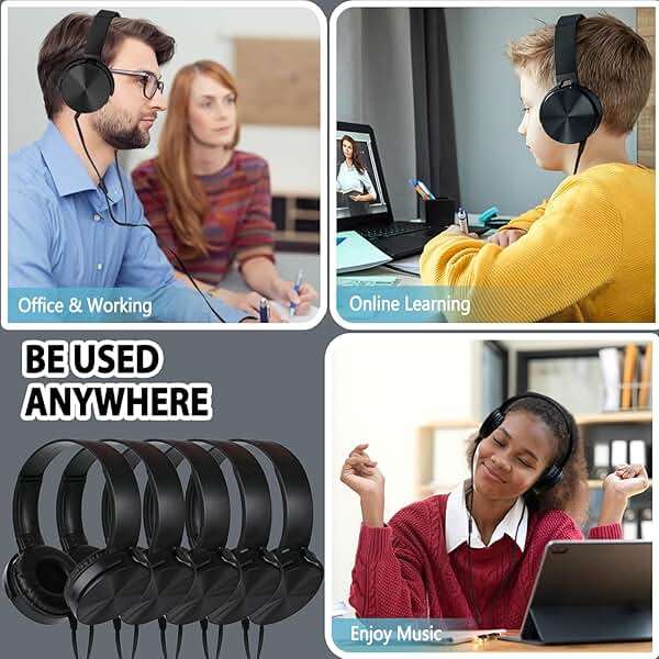 Wensdo 24 Pack Classroom Headphones Bulk with Microphone for Kids School Students , Wholesale Durable Wired Headsets Class Set for Children and Adult (HY450, Black) - Image 7