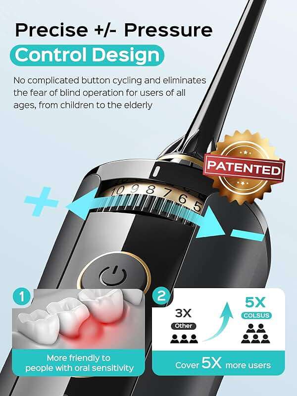 COSLUS E40 Portable Water Flosser for Teeth: ADA Accepted, 10 Pressure Settings Professional Water Dental Pick for Orthodontic, Braces & Sensitive Gums - Cordless for Travel Use, for Teens, BPA-Free - Image 3