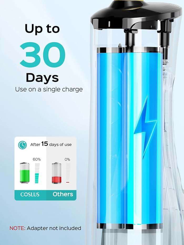 COSLUS E40 Portable Water Flosser for Teeth: ADA Accepted, 10 Pressure Settings Professional Water Dental Pick for Orthodontic, Braces & Sensitive Gums - Cordless for Travel Use, for Teens, BPA-Free - Image 5