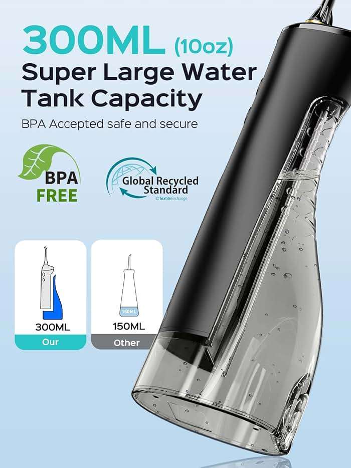 COSLUS E40 Portable Water Flosser for Teeth: ADA Accepted, 10 Pressure Settings Professional Water Dental Pick for Orthodontic, Braces & Sensitive Gums - Cordless for Travel Use, for Teens, BPA-Free - Image 7