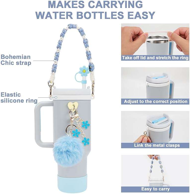 3tyto 13 Pcs Stanley Cup Accessories Set Including Water Bottle Handle Strap, Siliocne Stanley Cup Boot, Siliocne Straw Cover, Stanley Charms for Stanleys Cup 40oz & 30oz Tumbler - Image 3