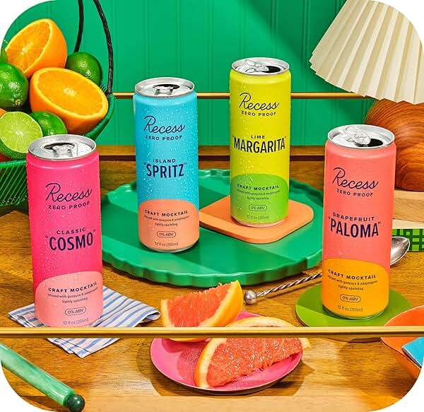 Recess Zero Proof Craft Mocktails, Alcohol Free Drinks, With Adaptogens, Non-Alcoholic Beverage Replacement, Mixer, Celebration, Party, (Happy Hour Sampler, 12oz, Pack of 12) - Image 3
