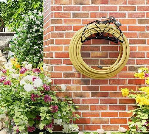 Fire Beauty Heavy-Duty Metal Hose Holder, Wall-Mounted Garden Hose Reel Organizer for Outdoor Yard, Solid Iron Decorative Hanger Storage - Image 2