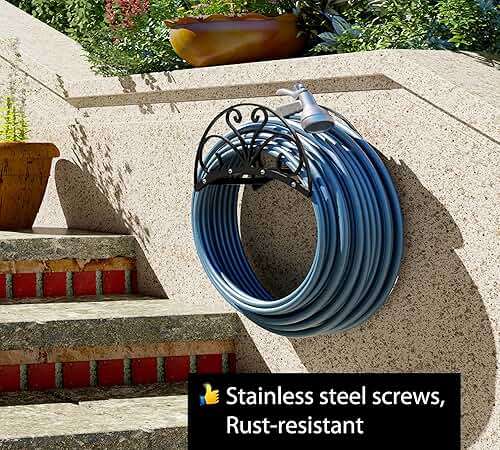 Fire Beauty Heavy-Duty Metal Hose Holder, Wall-Mounted Garden Hose Reel Organizer for Outdoor Yard, Solid Iron Decorative Hanger Storage - Image 4