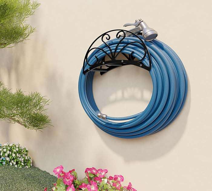 Fire Beauty Heavy-Duty Metal Hose Holder, Wall-Mounted Garden Hose Reel Organizer for Outdoor Yard, Solid Iron Decorative Hanger Storage - Image 5