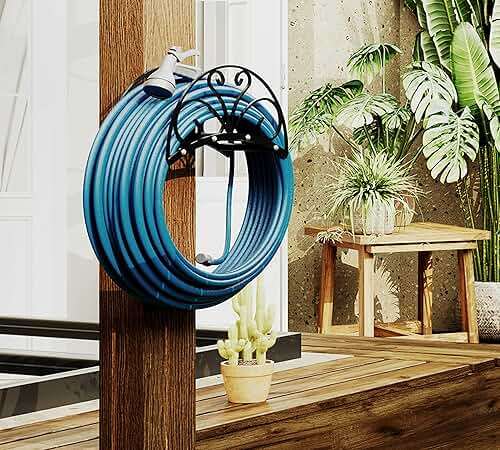 Fire Beauty Heavy-Duty Metal Hose Holder, Wall-Mounted Garden Hose Reel Organizer for Outdoor Yard, Solid Iron Decorative Hanger Storage - Image 9