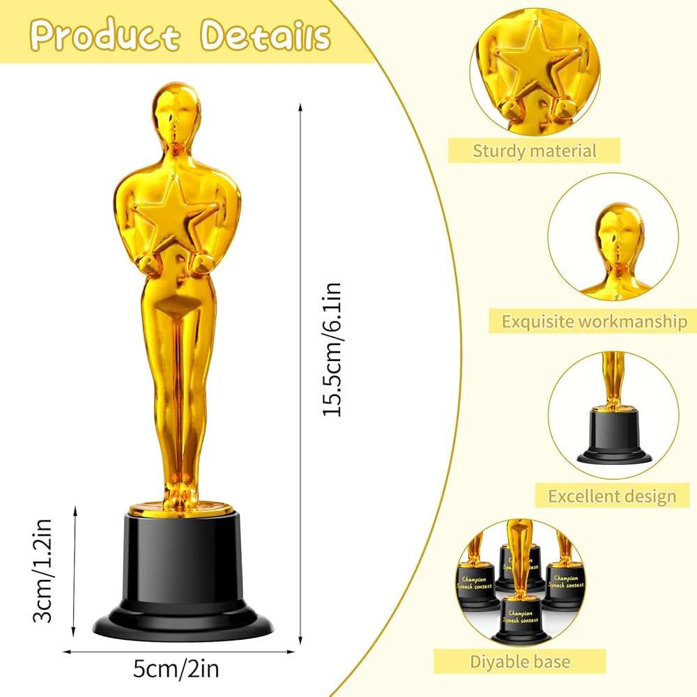 COJOSQC Mini Plastic Trophy Award, Hollywood Theme Party Decorations, for contests and Parties Such as Dances, Golf, Movies, Employee Appreciation, Basketball Themes. Small Trophies. - Image 2