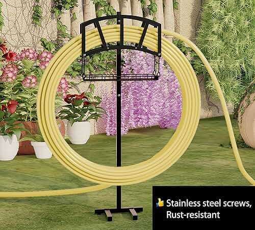 Fire Beauty Garden Hose Holder,Freestanding Water Hose Holder with Storage Basket,In ground Hose Rack Organizer for Outdoor,Detachable Hose Holder Stake,Hose Reel Stand Rack for Outside Lawn Yard - Image 4
