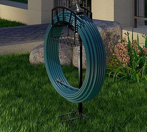 Fire Beauty Garden Hose Holder,Freestanding Water Hose Holder with Storage Basket,In ground Hose Rack Organizer for Outdoor,Detachable Hose Holder Stake,Hose Reel Stand Rack for Outside Lawn Yard - Image 6