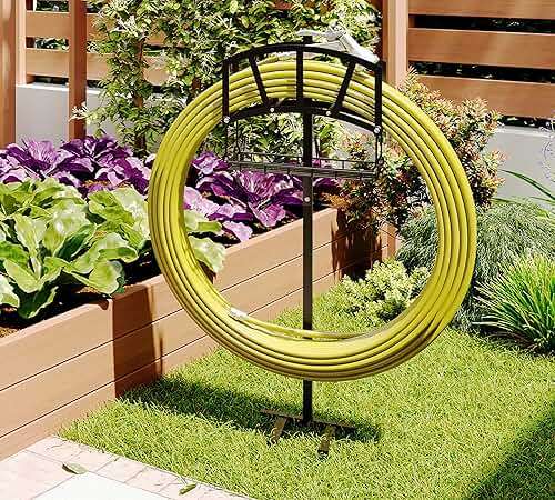 Fire Beauty Garden Hose Holder,Freestanding Water Hose Holder with Storage Basket,In ground Hose Rack Organizer for Outdoor,Detachable Hose Holder Stake,Hose Reel Stand Rack for Outside Lawn Yard - Image 7