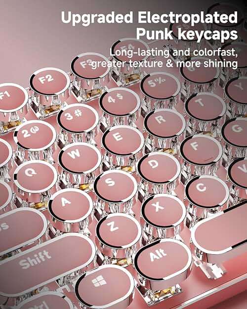 TK950 Typewriter Wireless Mechanical Keyboard, Aesthetic Tri-Mode Bluetooth/2.4G/Wired Retro Punk Typewriter Keyboard with White Backlit, Blue Switch, Round Keycaps for Laptop/Mac/iPad/Win, Pink - Image 6