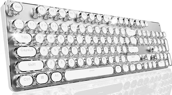 SEUNKWANG EWEADN TK950 Typewriter Keyboard Wireless Mechanical Keyboard, 104 Keys Aesthetic Typewriter Keyboards with White Backlit, Anti-Ghosting, Blue Switch Bluetooth/2.4GHz/Wired Keyboards-White - Image 1