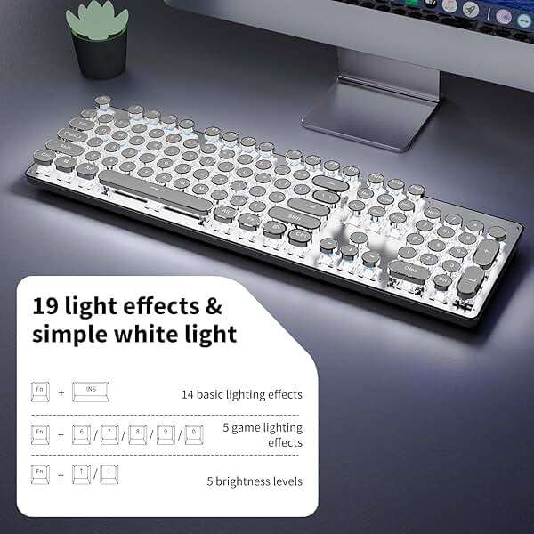 SEUNKWANG EWEADN TK950 Typewriter Keyboard Wireless Mechanical Keyboard, 104 Keys Aesthetic Typewriter Keyboards with White Backlit, Anti-Ghosting, Blue Switch Bluetooth/2.4GHz/Wired Keyboards-White - Image 5