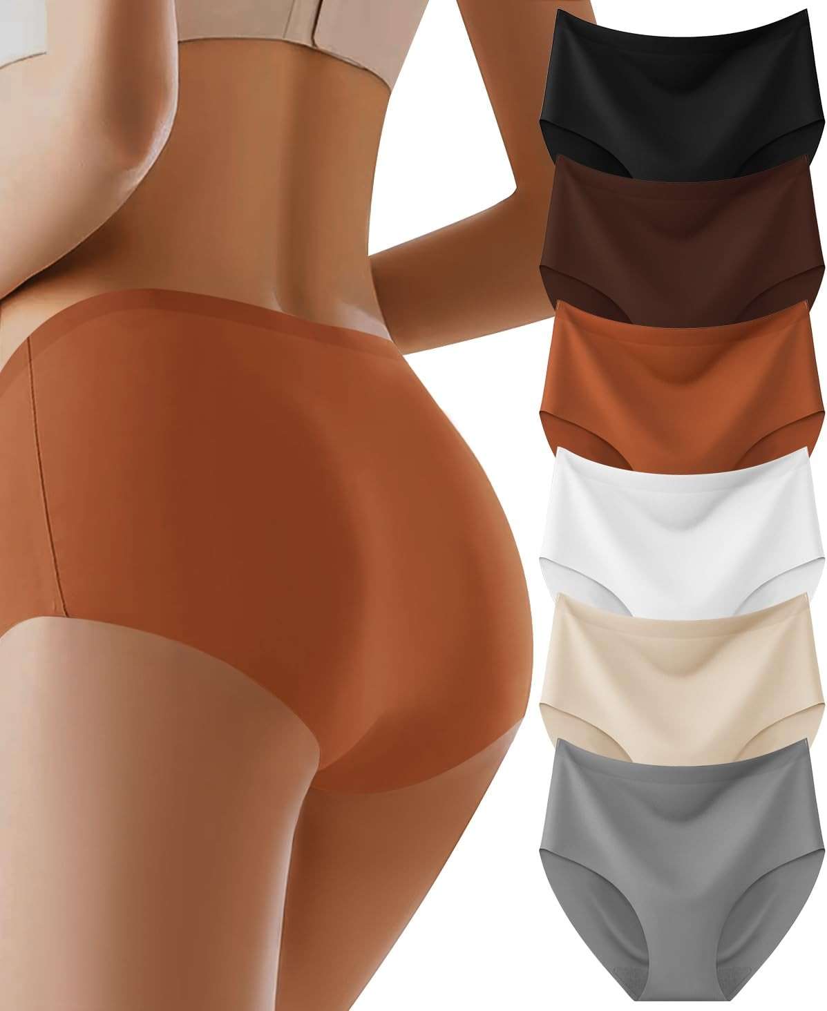 AIVEITE Womens Underwear Full Coverage No Show High Waisted Seamless Ladies Panties 6 Pack - Image 1