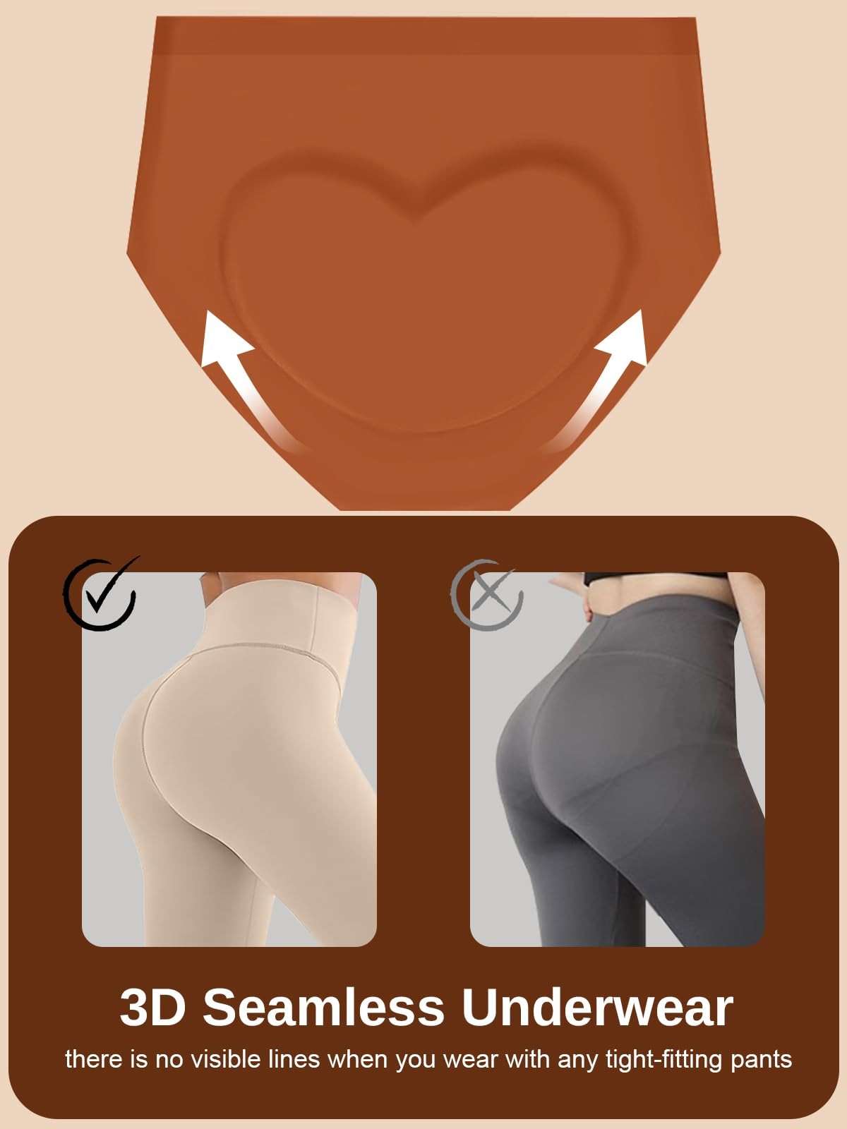 AIVEITE Womens Underwear Full Coverage No Show High Waisted Seamless Ladies Panties 6 Pack - Image 3