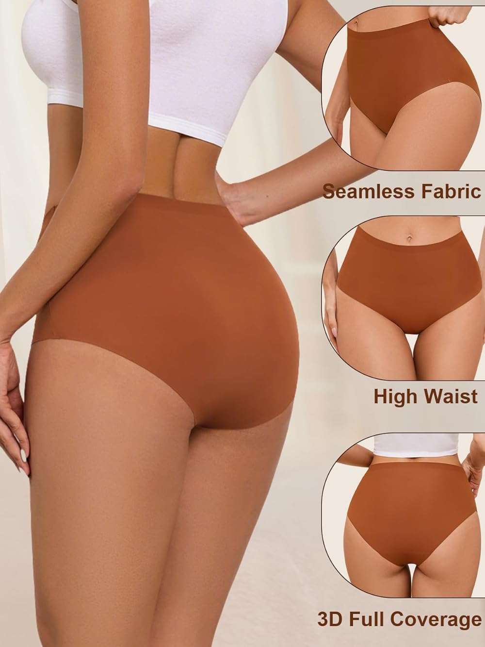 AIVEITE Womens Underwear Full Coverage No Show High Waisted Seamless Ladies Panties 6 Pack - Image 4