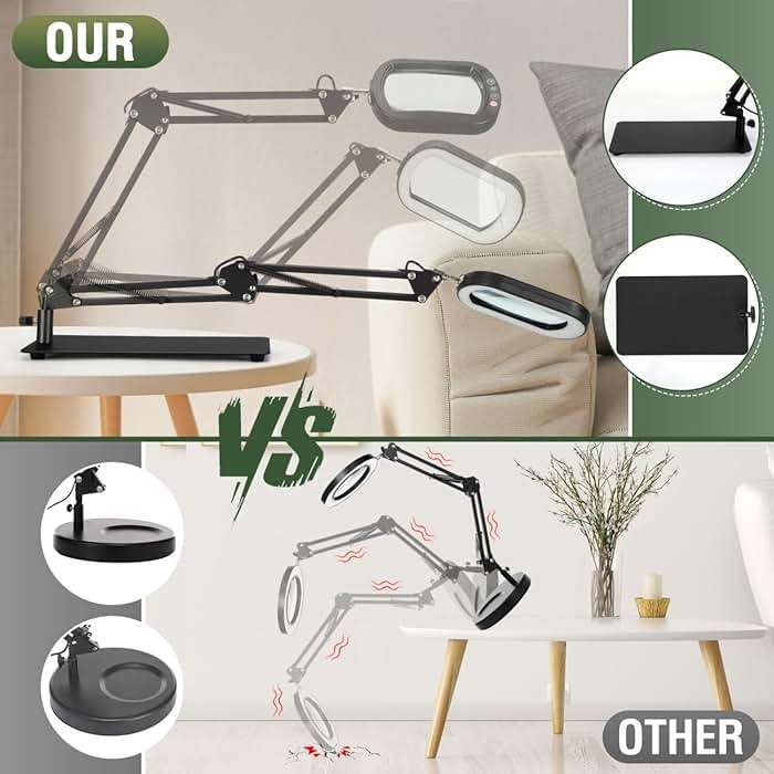 Veemagni 12X Rectangle Magnifying Glass with Light and Stand, 5 Color Modes Stepless Dimmable, 2-in-1 LED Lighted Desk Lamp & Clamp, Hands Free Magnifier for Reading Crafts Repair Painting Close Work - Image 5