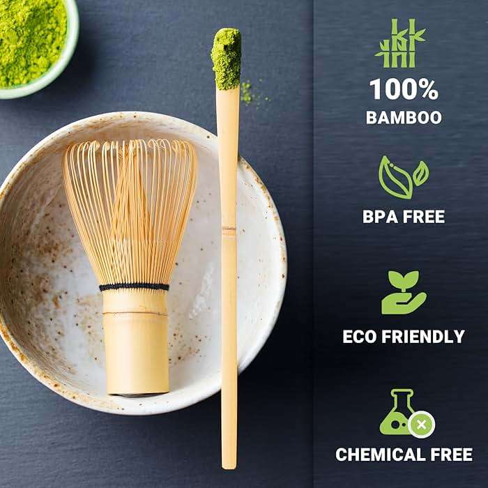 SHONMISEN Bamboo Matcha Whisk Set -Matcha Whisk (Chasen),Whisk Holder(White),Sifter,Tea Scoop and Tea Spoon - Image 3