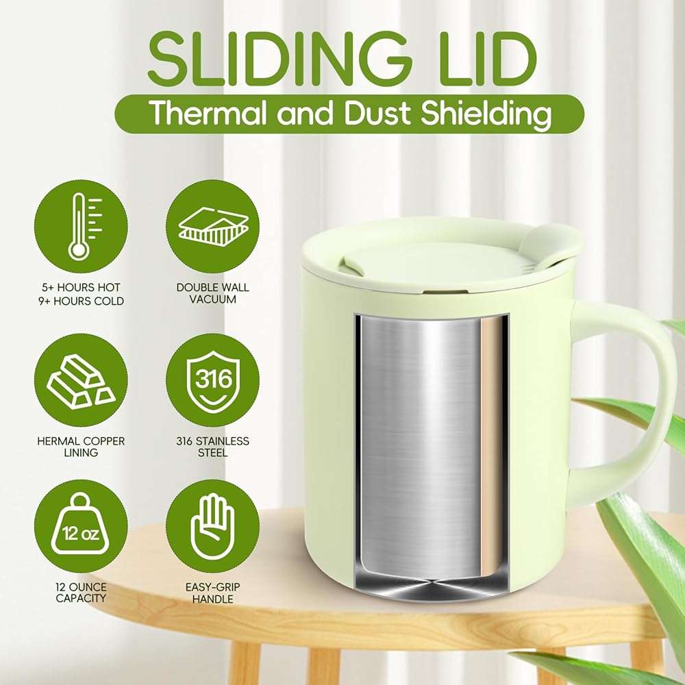 TCKJ 12oz Insulated Coffee Mug with Handle & Lid - 316 Stainless Steel | Precise Internal ML Markings,Desk & Outdoor Versatility,Desk & Meeting Room Companion,Condensation-Free Ice Retention - Image 4