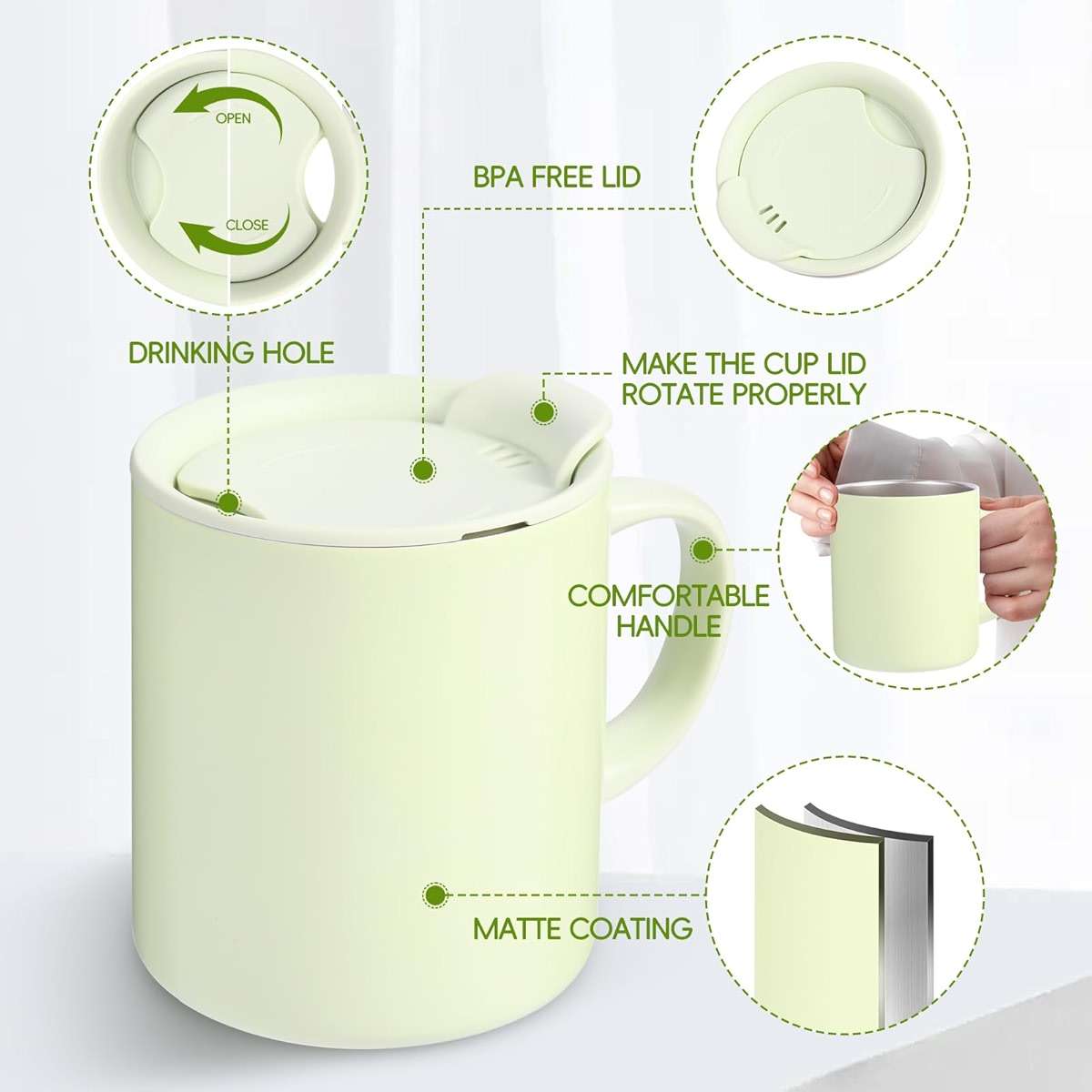 TCKJ 12oz Insulated Coffee Mug with Handle & Lid - 316 Stainless Steel | Precise Internal ML Markings,Desk & Outdoor Versatility,Desk & Meeting Room Companion,Condensation-Free Ice Retention - Image 5