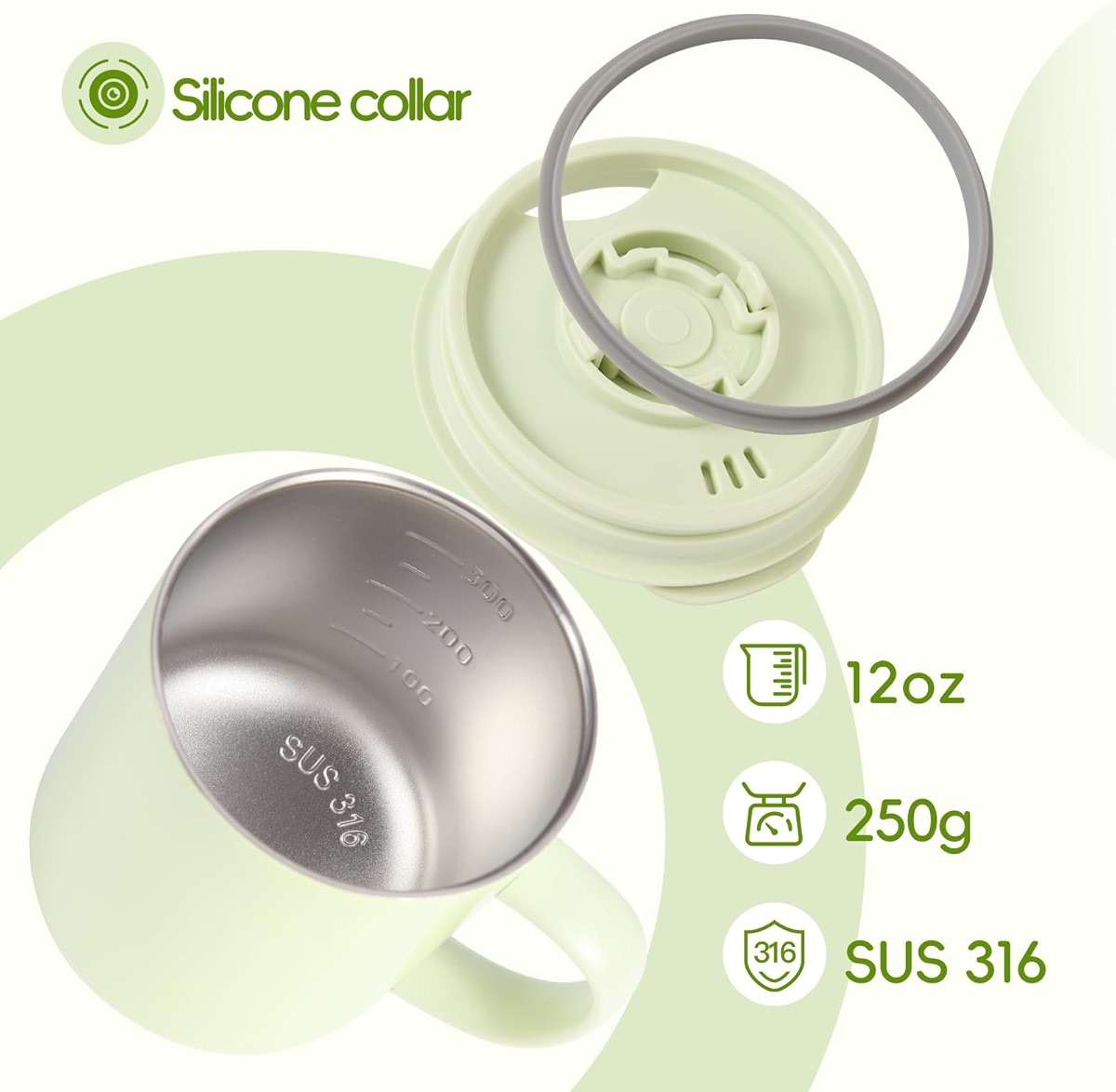 TCKJ 12oz Insulated Coffee Mug with Handle & Lid - 316 Stainless Steel | Precise Internal ML Markings,Desk & Outdoor Versatility,Desk & Meeting Room Companion,Condensation-Free Ice Retention - Image 6