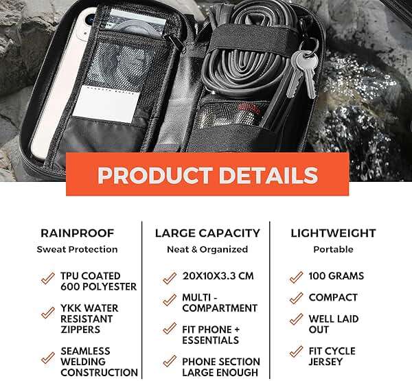 MAMMOTH EMPIRE Cycling Wallet & Waterproof Phone Pouch — Rain-Resistant Bike Jersey Pocket Organizer with YKK Zippers | Cards, Cash, Keys & Tool Pouch for Road, MTB, Gravel, EDC & Travel, Black - Image 5