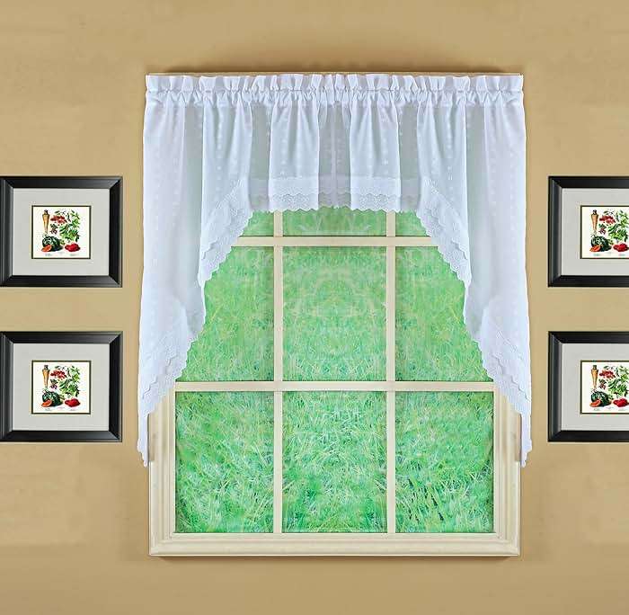 Today's Curtain, Ribbon Eyelet Swag 38", White, 60" W x 38" L - Image 1