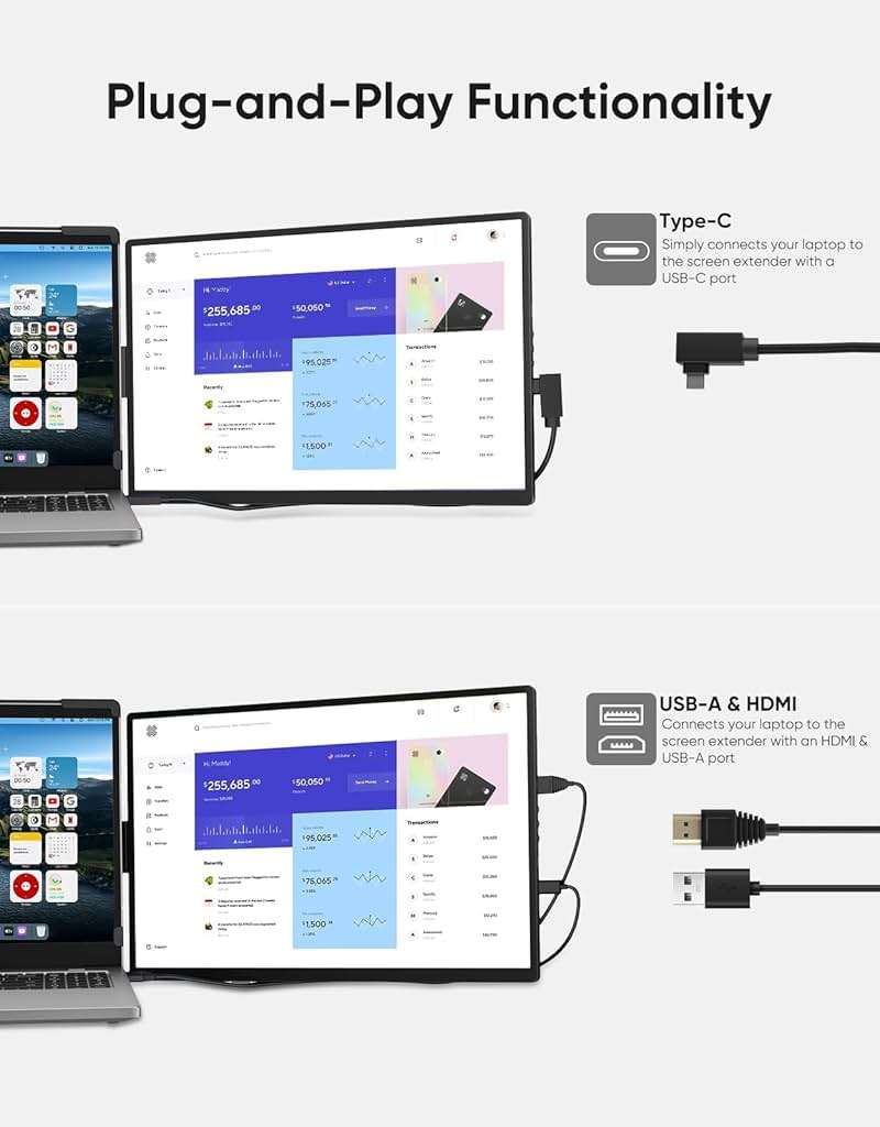 Dopesplay Laptop Screen Extender, 14" FHD 1200P IPS External Portable Monitor for Laptop, Plug & Play Dual Screen Monitor for 14"-17" Laptops, Compatible with Mac, Wins, Chrome, Android, Dex - Image 4