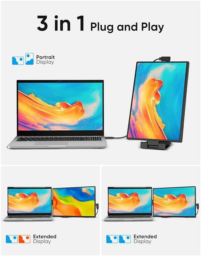 Dopesplay Laptop Screen Extender, 14" FHD 1200P IPS External Portable Monitor for Laptop, Plug & Play Dual Screen Monitor for 14"-17" Laptops, Compatible with Mac, Wins, Chrome, Android, Dex - Image 7