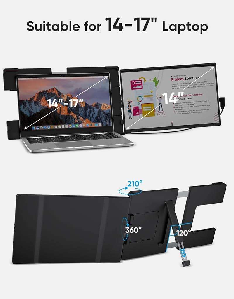 Dopesplay Laptop Screen Extender, 14" FHD 1200P IPS External Portable Monitor for Laptop, Plug & Play Dual Screen Monitor for 14"-17" Laptops, Compatible with Mac, Wins, Chrome, Android, Dex - Image 8