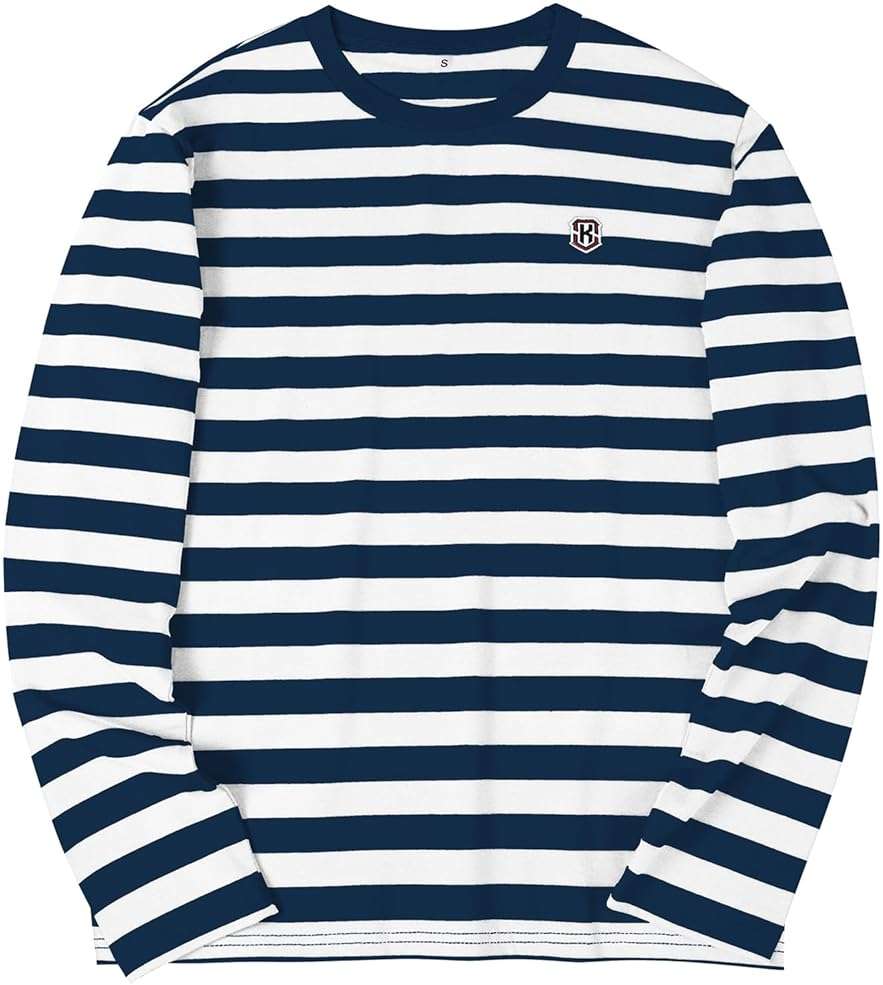 KESIHAN Men's Casual Striped Shirts Crewneck Long Sleeve Basic T-Shirt Basic Daily Work Stripe Tee Tops - Image 1