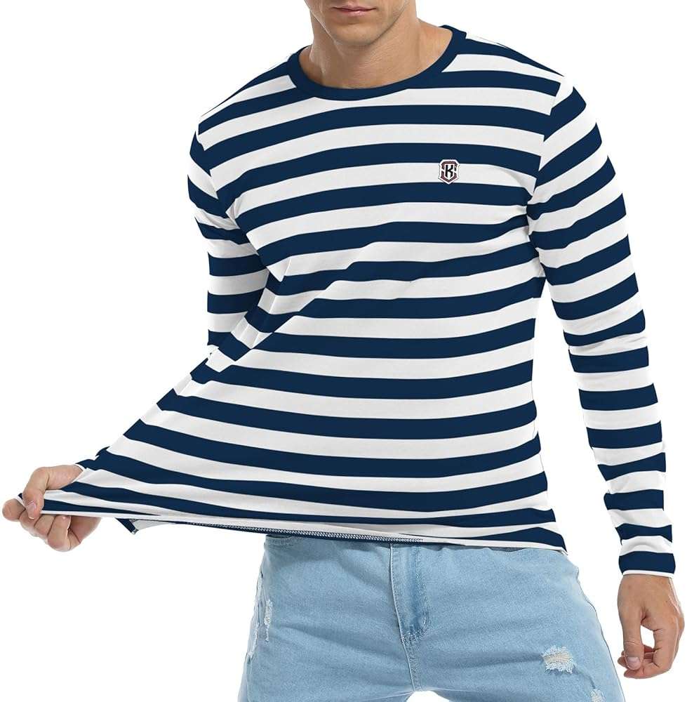 KESIHAN Men's Casual Striped Shirts Crewneck Long Sleeve Basic T-Shirt Basic Daily Work Stripe Tee Tops - Image 3