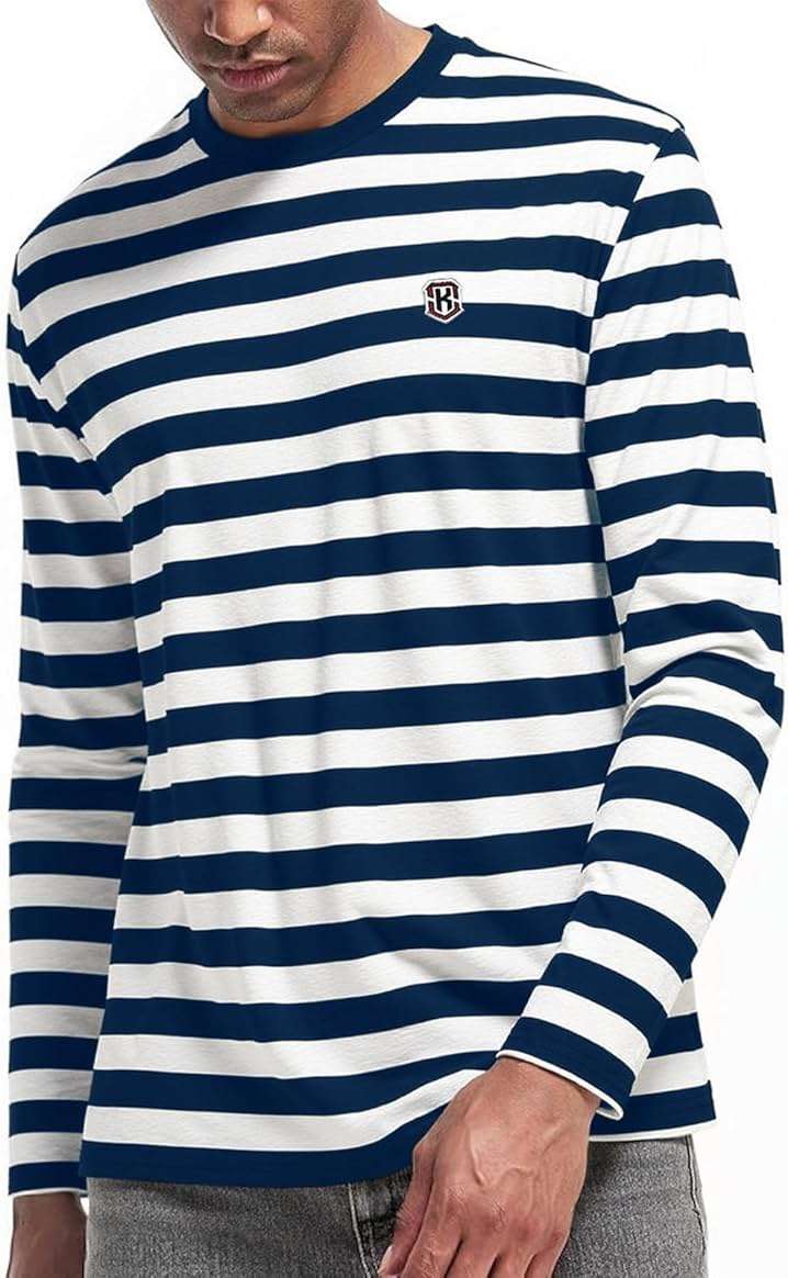 KESIHAN Men's Casual Striped Shirts Crewneck Long Sleeve Basic T-Shirt Basic Daily Work Stripe Tee Tops - Image 4
