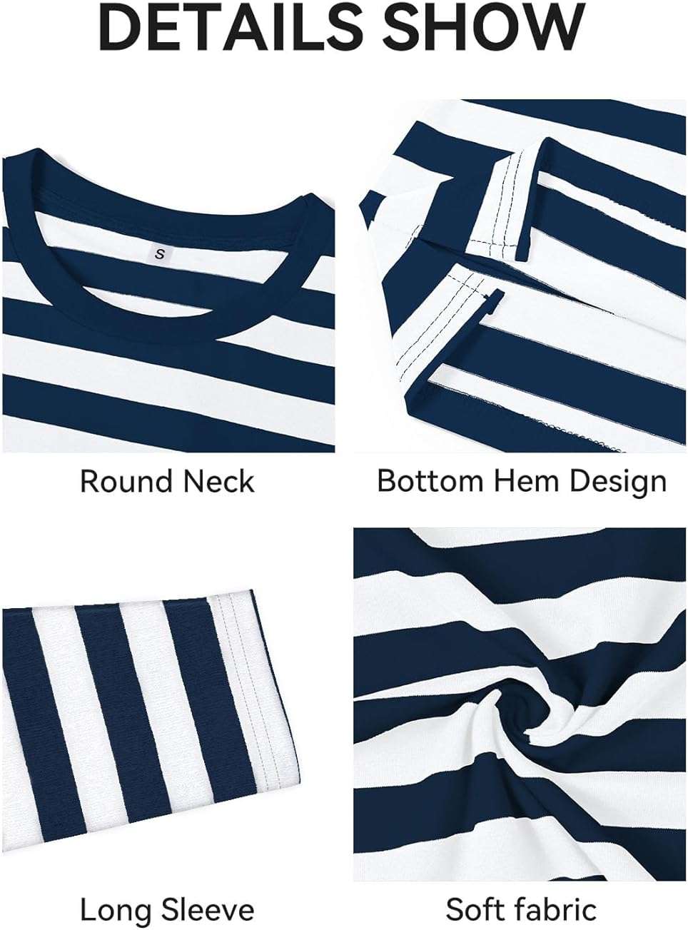 KESIHAN Men's Casual Striped Shirts Crewneck Long Sleeve Basic T-Shirt Basic Daily Work Stripe Tee Tops - Image 6