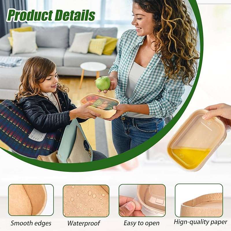 50-Pack 29oz Disposable Kraft Paper Bowls【with Lids and Forks】,Meal Prep Containers Disposable Togo Food Deli Containers for Restaurant Supplies Take Out Containers, Microwave Safe for Hot/Cold Food - Image 4