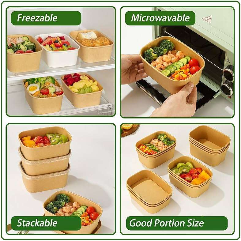 50-Pack 29oz Disposable Kraft Paper Bowls【with Lids and Forks】,Meal Prep Containers Disposable Togo Food Deli Containers for Restaurant Supplies Take Out Containers, Microwave Safe for Hot/Cold Food - Image 5
