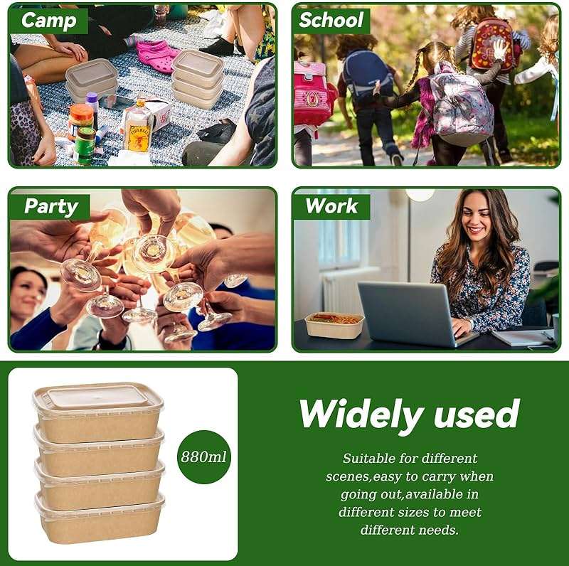 50-Pack 29oz Disposable Kraft Paper Bowls【with Lids and Forks】,Meal Prep Containers Disposable Togo Food Deli Containers for Restaurant Supplies Take Out Containers, Microwave Safe for Hot/Cold Food - Image 6