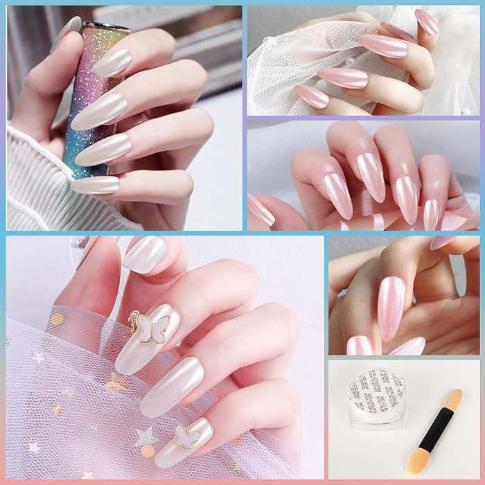 Artdone 2 Jars Chrome Nail Powder White and Red Pearl, Iridescent Aurora Powder Metallic Mirror Effect Pigment Pearlescent Mermaid Pearl Dust Kit, Decoration Acrylic Resin Craft - Image 2