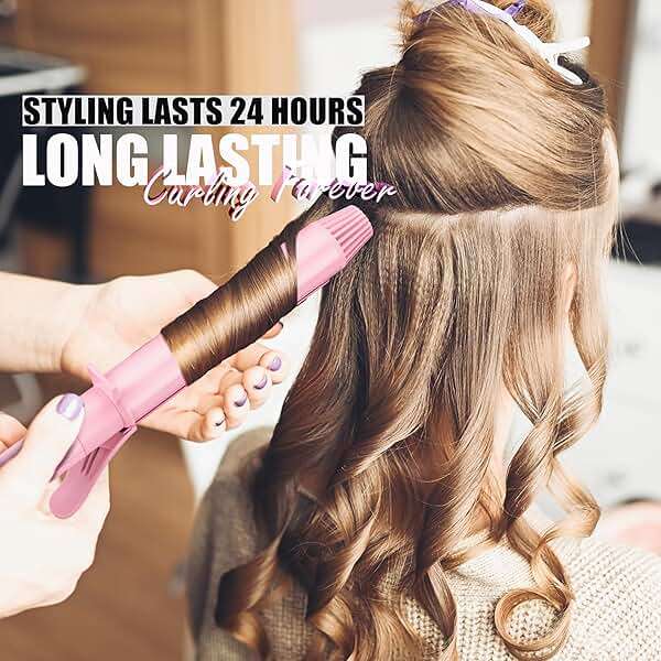 FARERY Long Barrel Curling Iron 1 1/4 inch, 1.25 Inch Curling Iron for Thin Hair, Infused Argan Oil & Keratin, 11 Adjustable Temp, Include Clips & Silicone Pad, Pink - Image 3